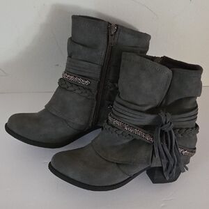 Chic Gray Ankle Booties with Braided Accents